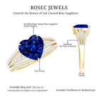 Certified 2 Carat Lab Grown Blue Sapphire Heart Engagement Ring with Diamond Split Shank AAAA - Rosec Jewels