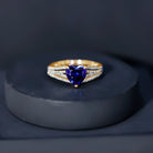 Certified 2 Carat Lab Grown Blue Sapphire Heart Engagement Ring with Diamond Split Shank AAAA - Rosec Jewels
