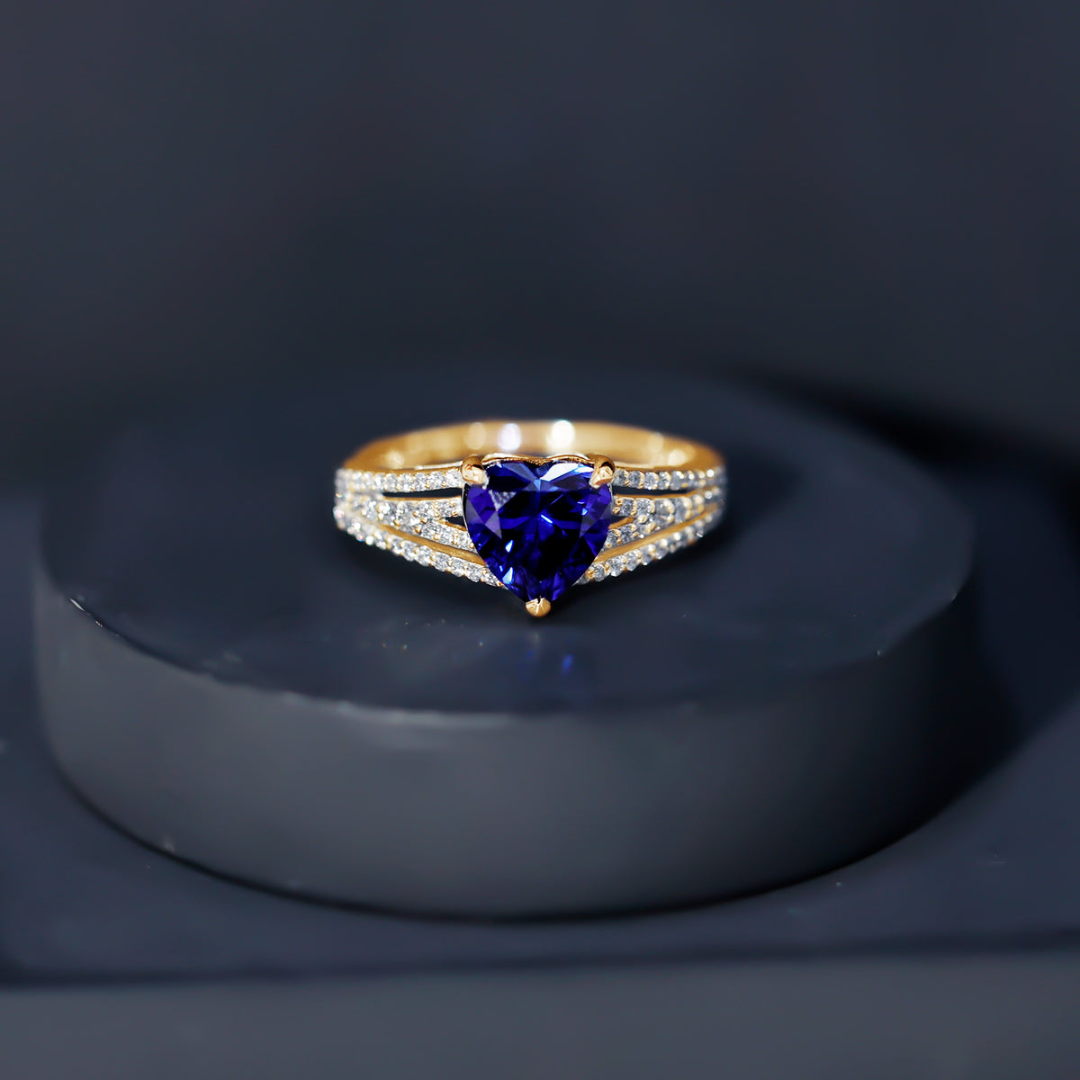 Certified 2 Carat Lab Grown Blue Sapphire Heart Engagement Ring with Diamond Split Shank AAAA - Rosec Jewels