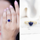 Certified 2 Carat Lab Grown Blue Sapphire Heart Engagement Ring with Diamond Split Shank AAAA - Rosec Jewels