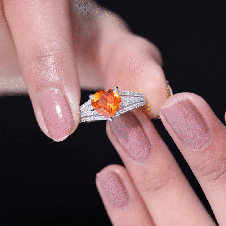 Created Orange Sapphire Heart Engagement Ring with Diamond Lab Created Orange Sapphire - ( AAAA ) - Quality - Rosec Jewels