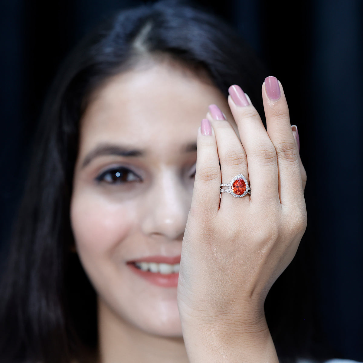 3.3 Carat Pear Shaped Lab Grown Orange Sapphire Wedding Ring Set with Diamond AAAA - Rosec Jewels