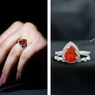 3.3 Carat Pear Shaped Lab Grown Orange Sapphire Wedding Ring Set with Diamond AAAA - Rosec Jewels