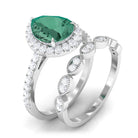 Lab Grown Green Sapphire Teardrop Engagement Ring Set Lab Created Green Sapphire - ( AAAA ) - Quality - Rosec Jewels