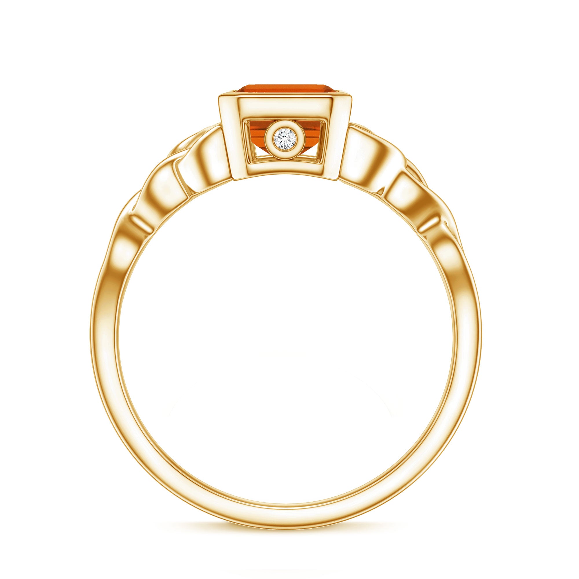 1.75 Carat Emerald Cut Lab Grown Orange Sapphire Diamond Bezel Set Engagement Ring AAAA - Rosec Jewels