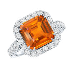Certified 6 Carat Lab Grown Orange Sapphire Asscher Cut Engagement Ring AAAA 92.5 Sterling Silver - Rosec Jewels