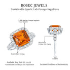 Certified 6 Carat Lab Grown Orange Sapphire Asscher Cut Engagement Ring AAAA 92.5 Sterling Silver - Rosec Jewels