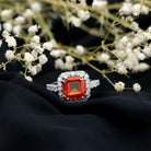 Certified 6 Carat Lab Grown Orange Sapphire Asscher Cut Engagement Ring AAAA 92.5 Sterling Silver - Rosec Jewels