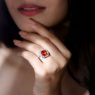 Certified 6 Carat Lab Grown Orange Sapphire Asscher Cut Engagement Ring AAAA 92.5 Sterling Silver - Rosec Jewels