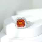 Certified 6 Carat Lab Grown Orange Sapphire Asscher Cut Engagement Ring AAAA 92.5 Sterling Silver - Rosec Jewels