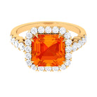Lab Created Orange Sapphire and Moissanite Halo Engagement Ring Lab Created Orange Sapphire - ( AAAA ) - Quality - Rosec Jewels