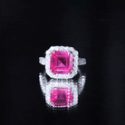 Certified 6.75 Carat Lab Grown Pink Sapphire Asscher Cut Engagement Ring with Halo AAAA 92.5 Sterling Silver - Rosec Jewels