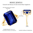 Emerald Cut 9 Carat Lab Created Blue Sapphire Engagement Ring for Women AAAA 14K Yellow Gold Plated Silver - Rosec Jewels