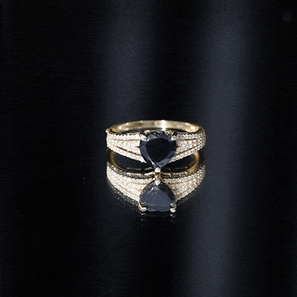 Certified 2.4 Carat Lab Grown Black Diamond Heart Engagement Ring with White Diamond Split Shank AAAA ( Synthetic ) - Rosec Jewels