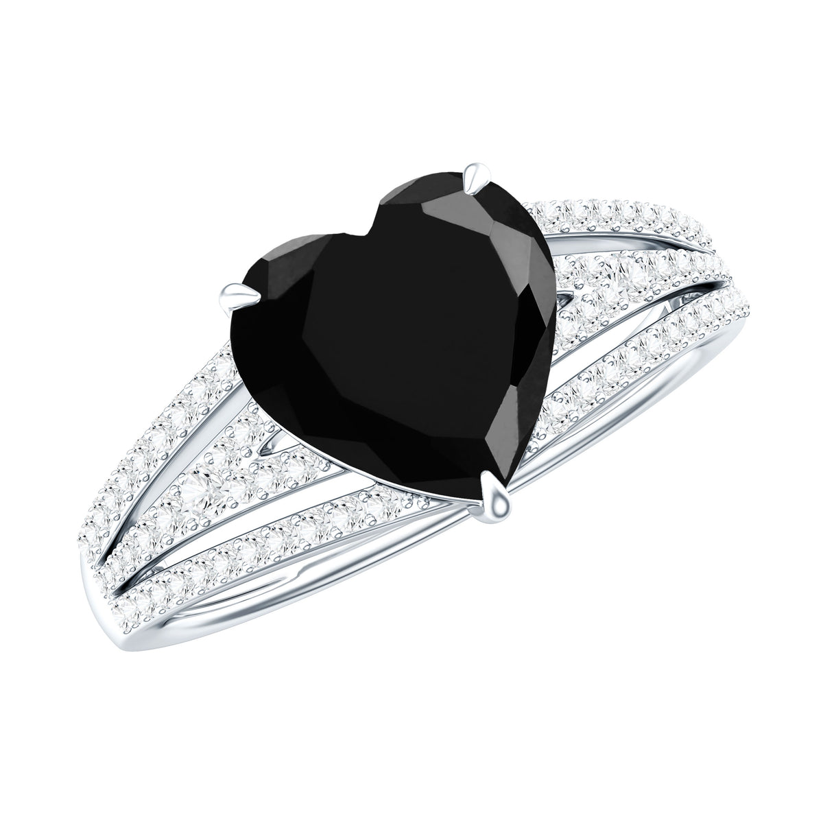 Certified 2.4 Carat Lab Grown Black Diamond Heart Engagement Ring with White Diamond Split Shank AAAA ( Synthetic ) - Rosec Jewels