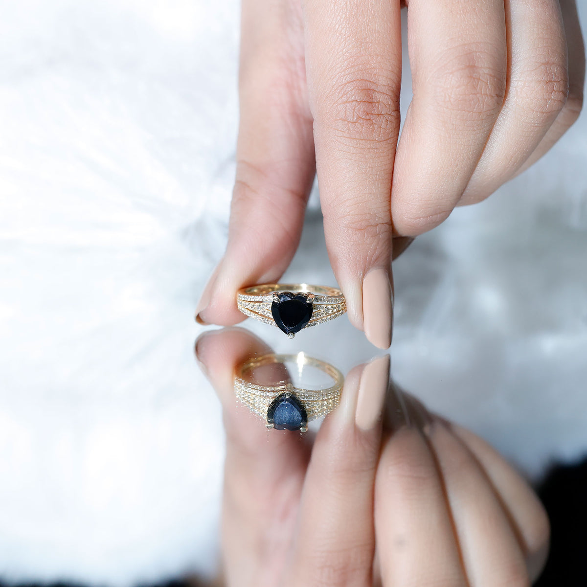 Certified 2.4 Carat Lab Grown Black Diamond Heart Engagement Ring with White Diamond Split Shank AAAA ( Synthetic ) - Rosec Jewels