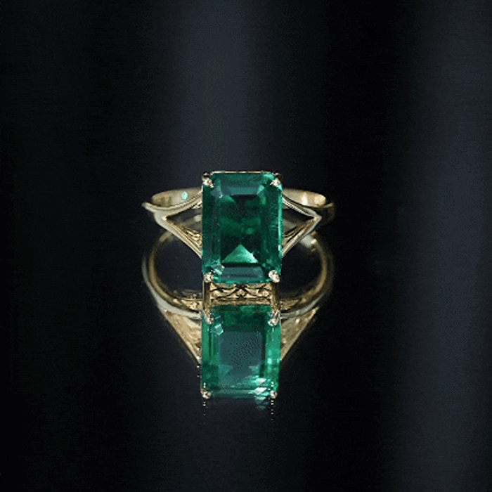 8 Carat Lab Grown Emerald Engagement Ring in Yellow Gold Plated Silver AAAA 14K Yellow Gold Plated Silver - Rosec Jewels