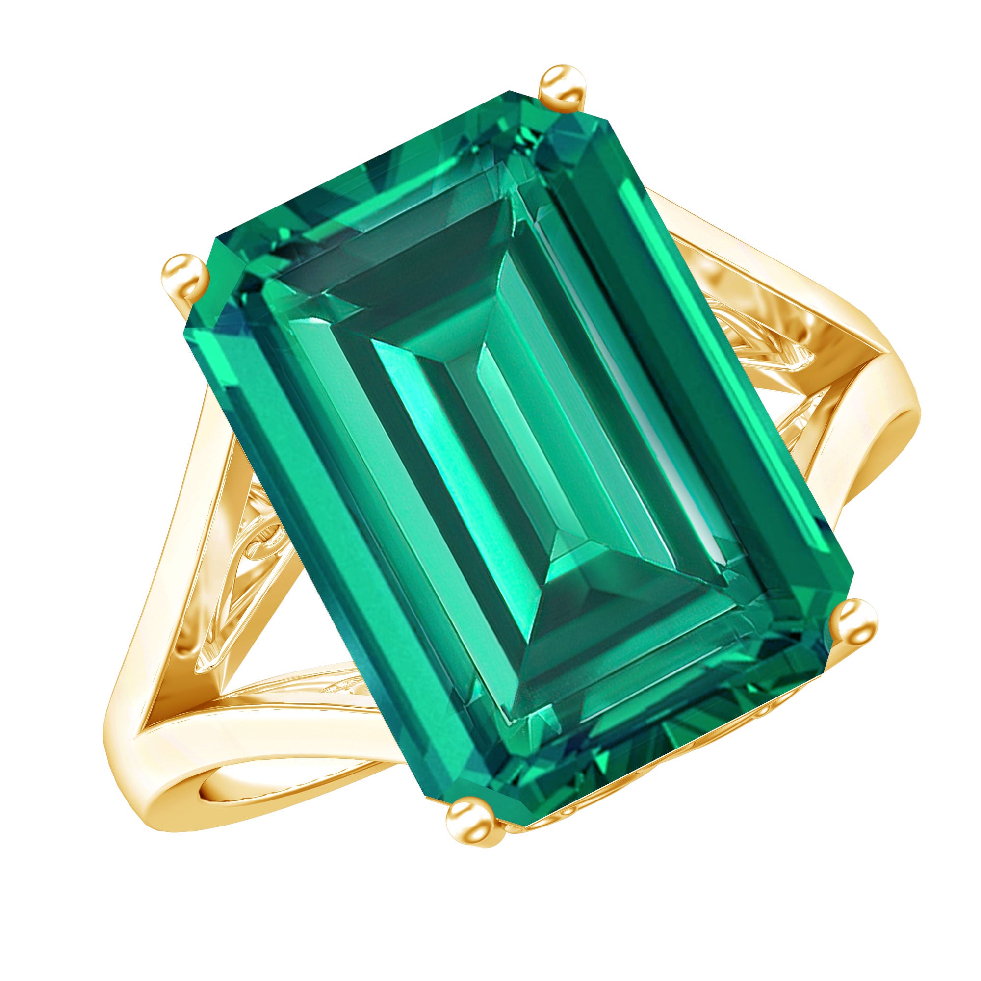 8 Carat Lab Grown Emerald Engagement Ring in Yellow Gold Plated Silver AAAA 14K Yellow Gold Plated Silver - Rosec Jewels