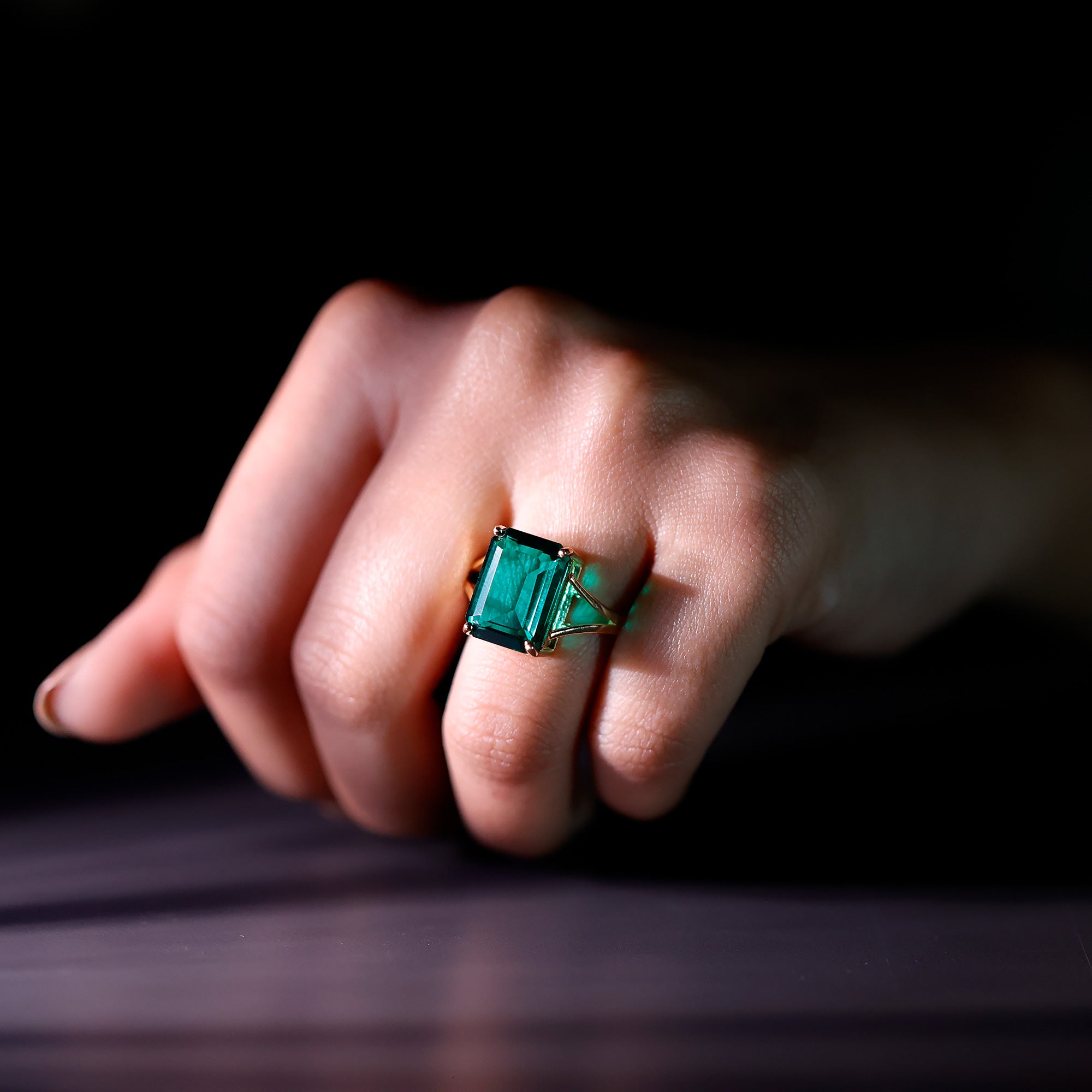 8 Carat Lab Grown Emerald Engagement Ring in Yellow Gold Plated Silver AAAA 14K Yellow Gold Plated Silver - Rosec Jewels