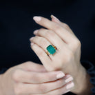 8 Carat Lab Grown Emerald Engagement Ring in Yellow Gold Plated Silver AAAA 14K Yellow Gold Plated Silver - Rosec Jewels