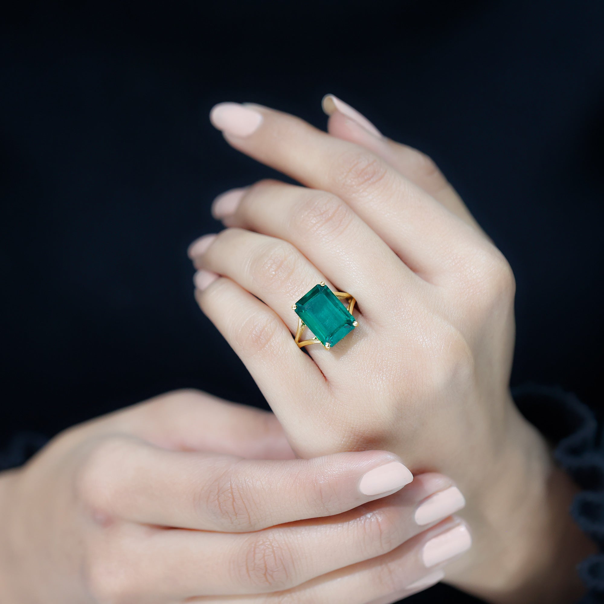 8 Carat Lab Grown Emerald Engagement Ring in Yellow Gold Plated Silver AAAA 14K Yellow Gold Plated Silver - Rosec Jewels
