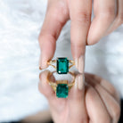 8 Carat Lab Grown Emerald Engagement Ring in Yellow Gold Plated Silver AAAA 14K Yellow Gold Plated Silver - Rosec Jewels