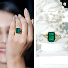 8 Carat Lab Grown Emerald Engagement Ring in Yellow Gold Plated Silver AAAA 14K Yellow Gold Plated Silver - Rosec Jewels
