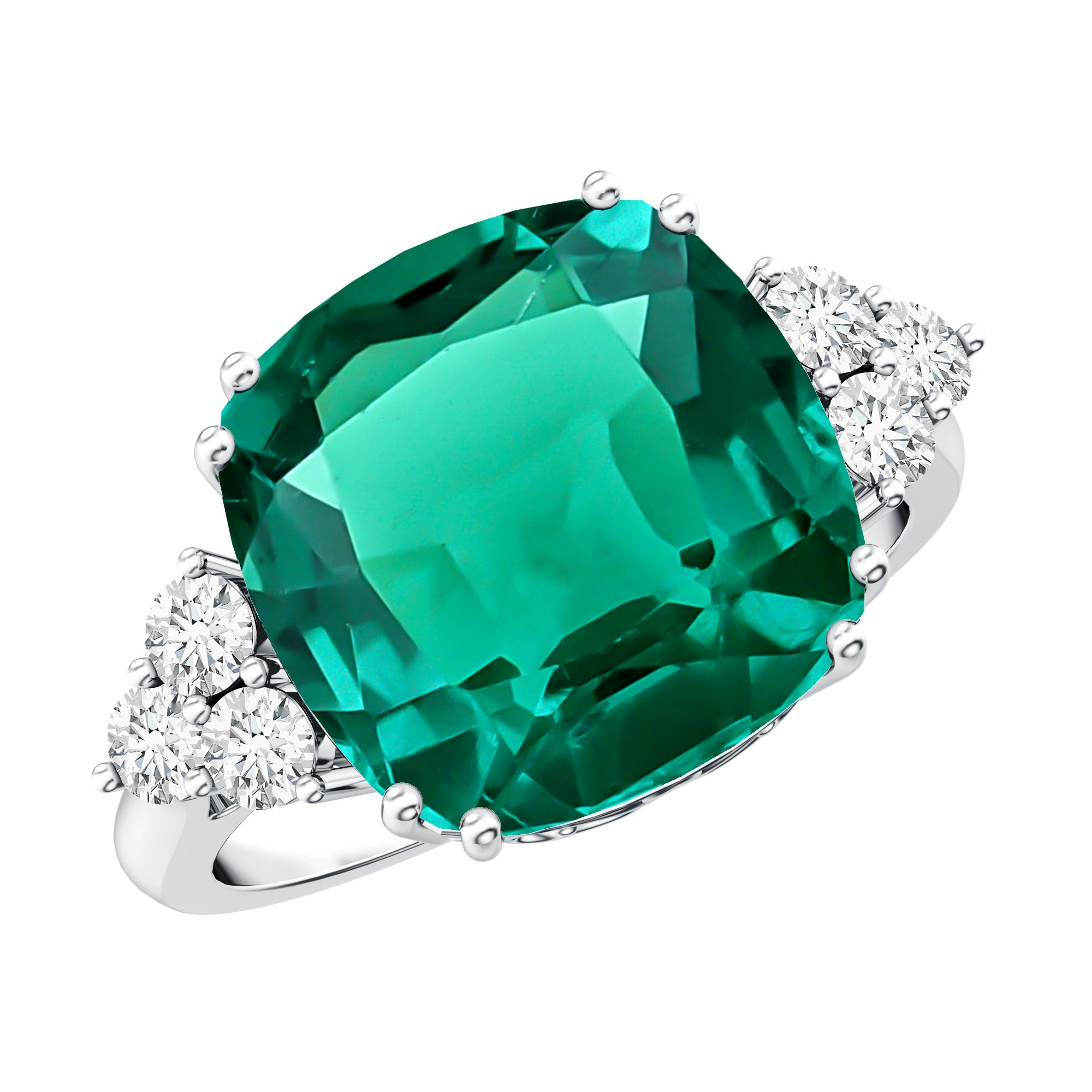 Lab Grown Emerald 9 Carat Cushion Cut Engagement Ring with Diamond