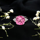 Lab Grown Pink Sapphire Solitaire Engagement Ring with Diamond Trio AAAA - Rosec Jewels