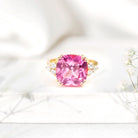 Lab Grown Pink Sapphire Solitaire Engagement Ring with Diamond Trio AAAA - Rosec Jewels