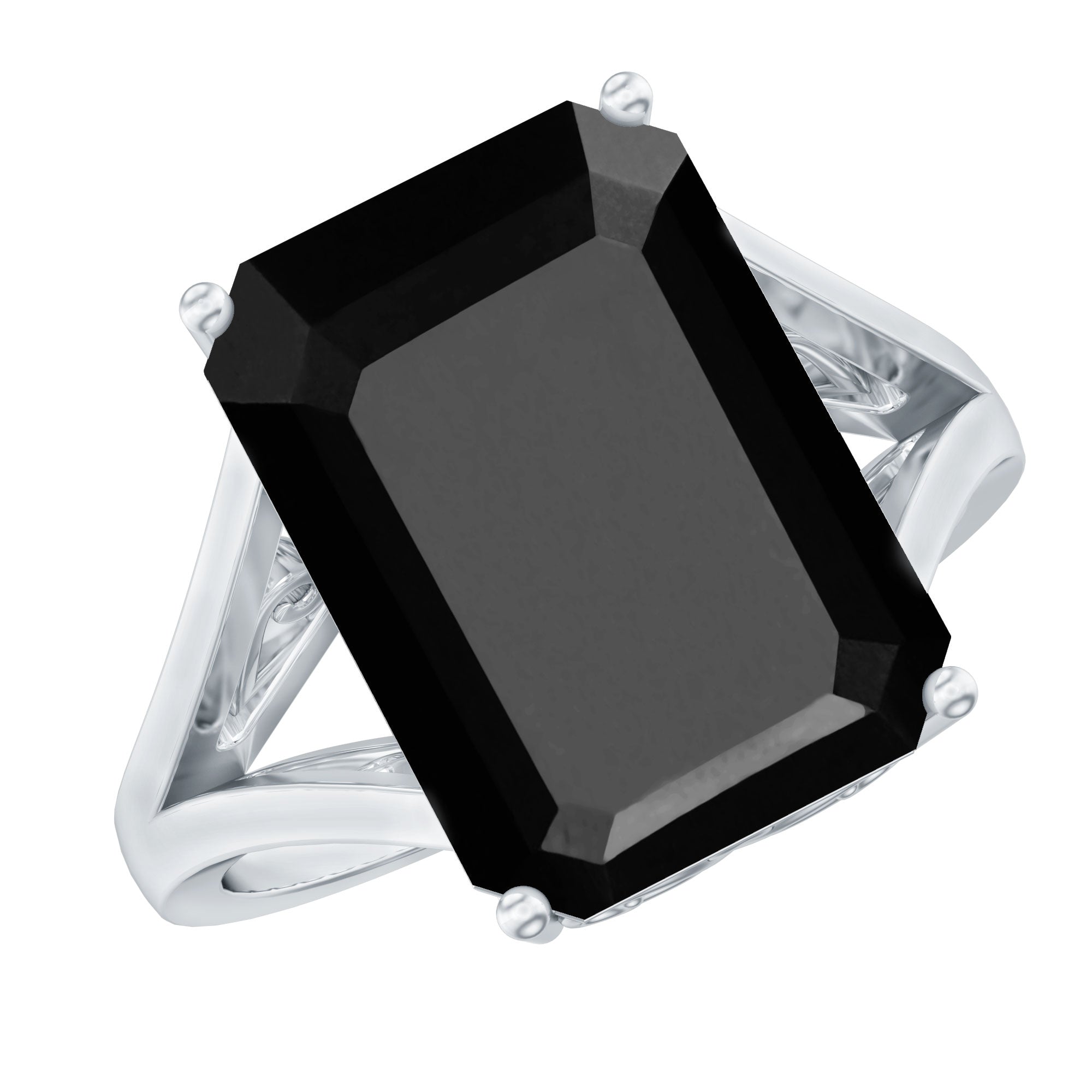 9 Carat Solitaire Lab Grown Black Diamond Emerald Cut Engagement Ring AAAA ( Synthetic ) - Rosec Jewels