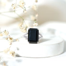 9 Carat Solitaire Lab Grown Black Diamond Emerald Cut Engagement Ring AAAA ( Synthetic ) - Rosec Jewels