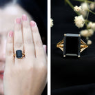9 Carat Solitaire Lab Grown Black Diamond Emerald Cut Engagement Ring AAAA ( Synthetic ) - Rosec Jewels