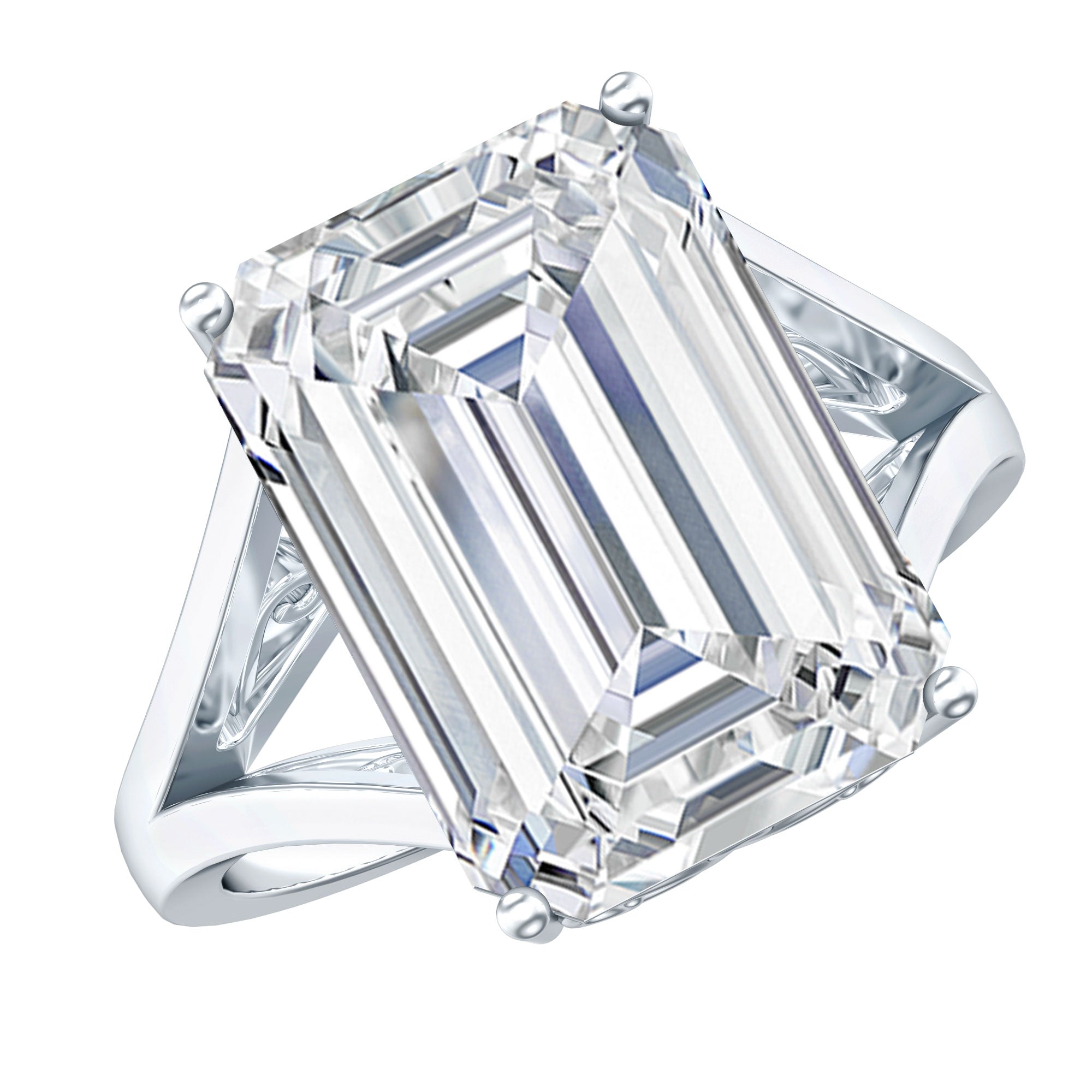 Rosec Jewels-Certified 10X14 MM Emerald Cut Moissanite Engagement Ring for Women