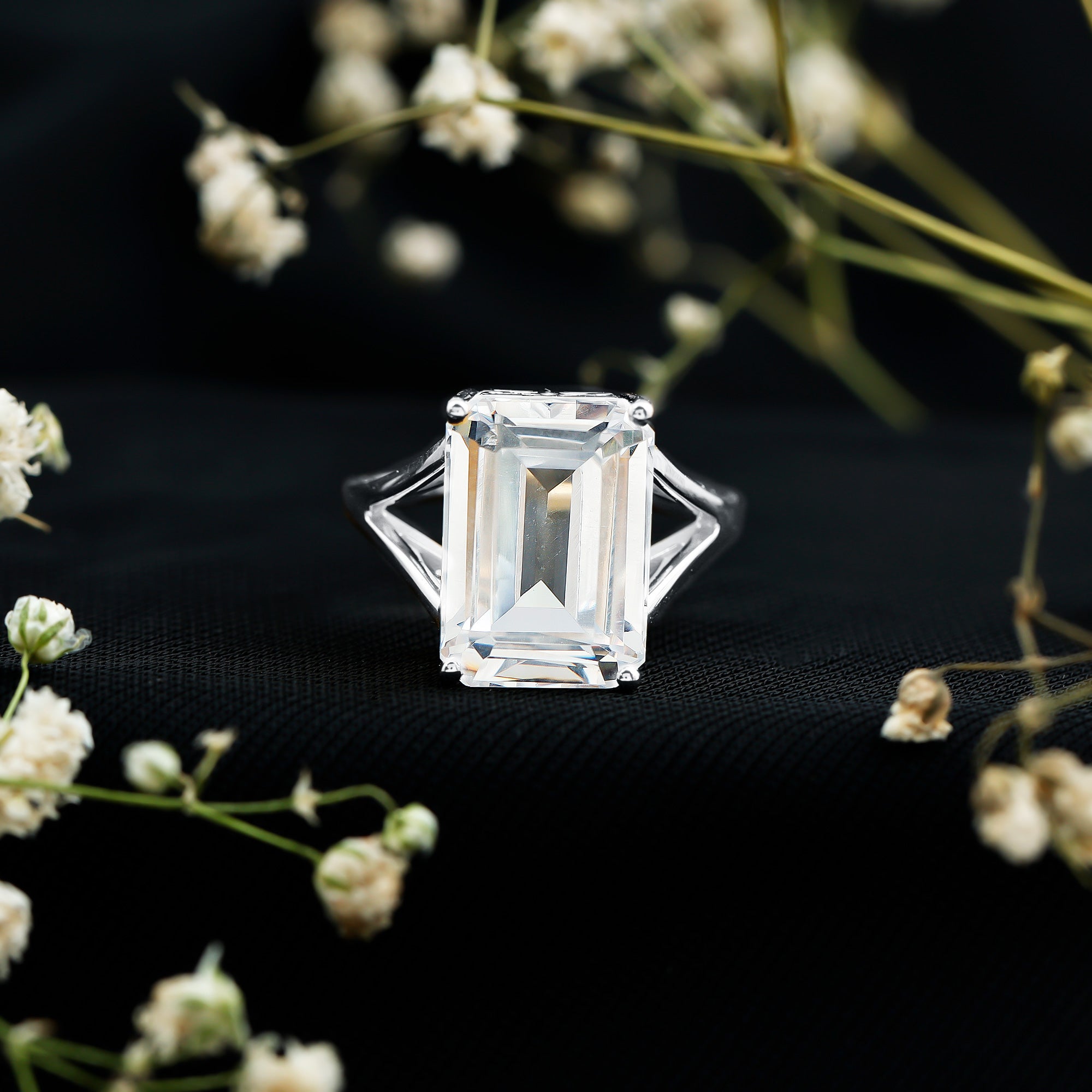 Rosec Jewels-Certified 10X14 MM Emerald Cut Moissanite Engagement Ring for Women