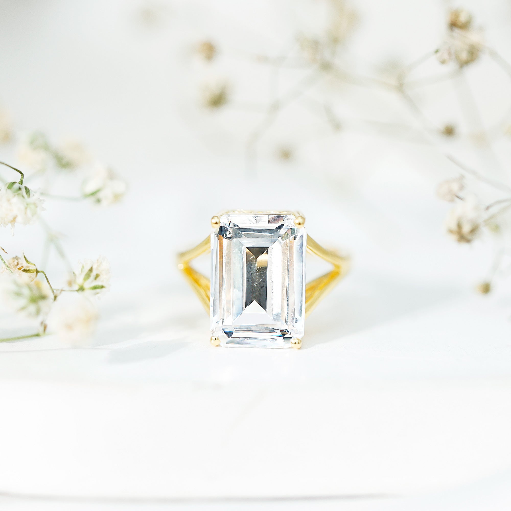 Rosec Jewels-Certified 10X14 MM Emerald Cut Moissanite Engagement Ring for Women