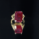 Certified 5 Carat Emerald Cut Lab Grown Ruby Engagement Ring with Split Shank AAAA 14K Yellow Gold Plated Silver - Rosec Jewels