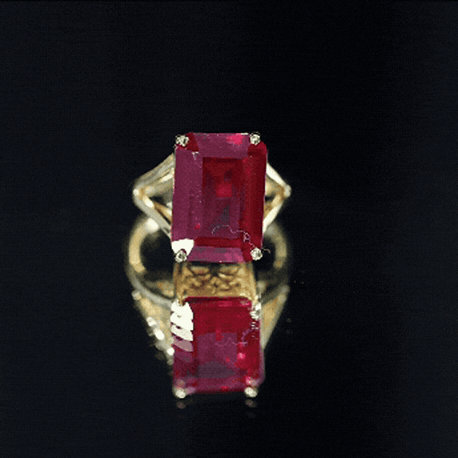Certified 5 Carat Emerald Cut Lab Grown Ruby Engagement Ring with Split Shank AAAA 14K Yellow Gold Plated Silver - Rosec Jewels