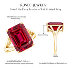 Certified 5 Carat Emerald Cut Lab Grown Ruby Engagement Ring with Split Shank AAAA 14K Yellow Gold Plated Silver - Rosec Jewels