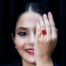 Certified 5 Carat Emerald Cut Lab Grown Ruby Engagement Ring with Split Shank AAAA 14K Yellow Gold Plated Silver - Rosec Jewels