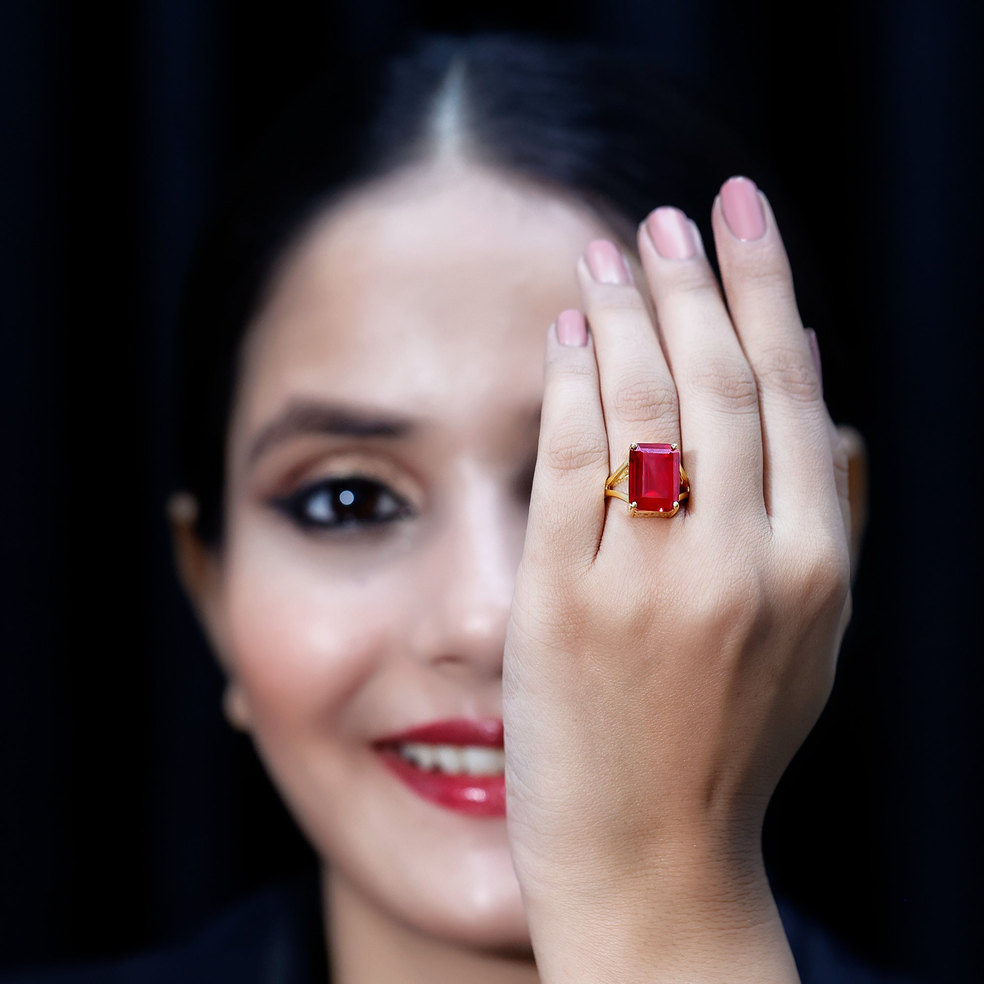 Certified 5 Carat Emerald Cut Lab Grown Ruby Engagement Ring with Split Shank AAAA 14K Yellow Gold Plated Silver - Rosec Jewels