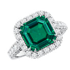 Rosec Jewels-2.5 Carat Lab Created Emerald Asscher Cut Engagement Ring with Halo