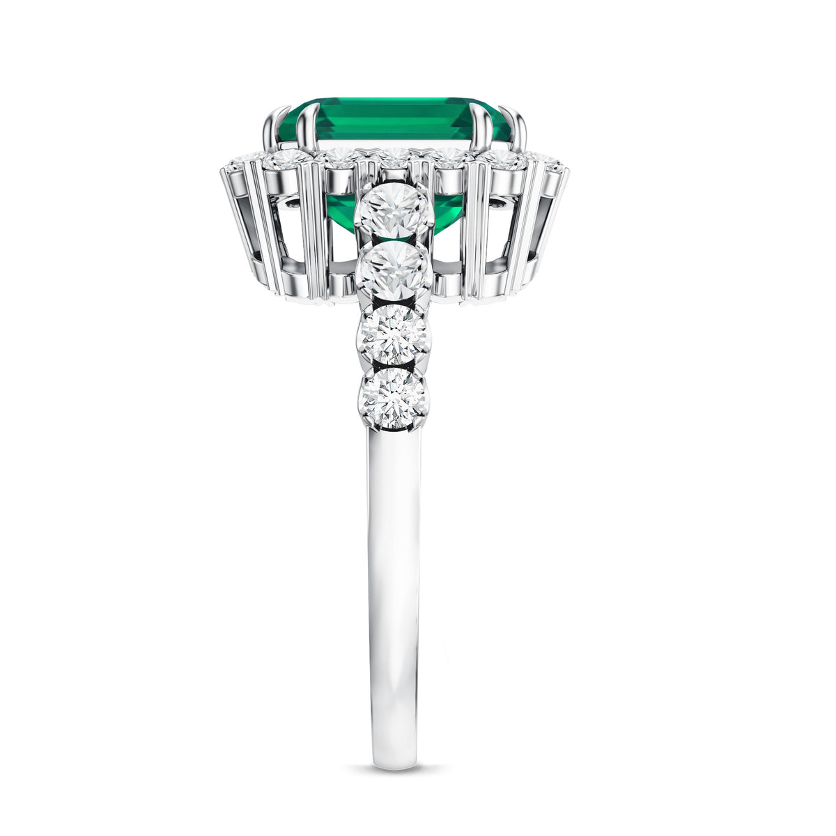 Rosec Jewels-2.5 Carat Lab Created Emerald Asscher Cut Engagement Ring with Halo