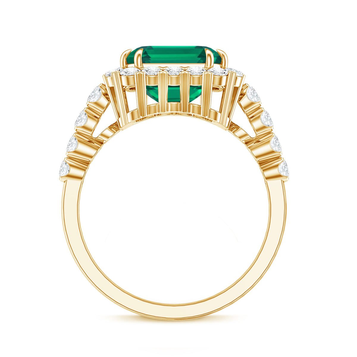 Rosec Jewels-2.5 Carat Lab Created Emerald Asscher Cut Engagement Ring with Halo