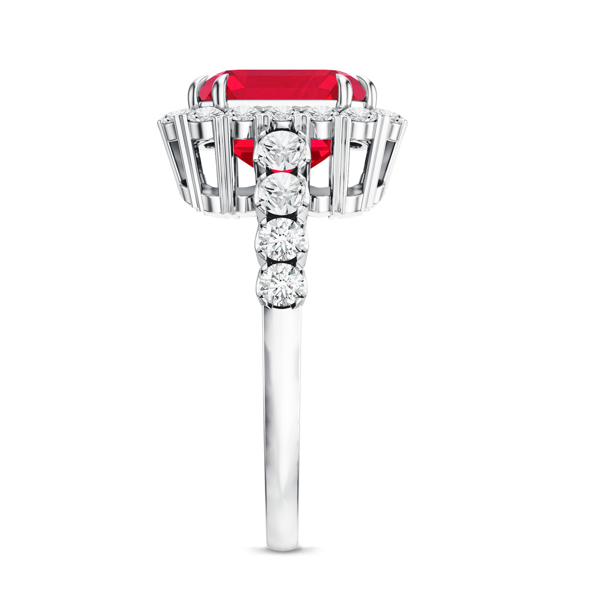 Rosec Jewels-2.5 Carat Asscher Cut Lab Created Ruby Halo Engagement Ring with Moissanite