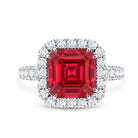 Rosec Jewels-2.5 Carat Asscher Cut Lab Created Ruby Halo Engagement Ring with Moissanite