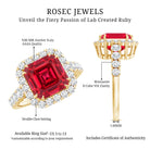 Rosec Jewels-2.5 Carat Asscher Cut Lab Created Ruby Halo Engagement Ring with Moissanite