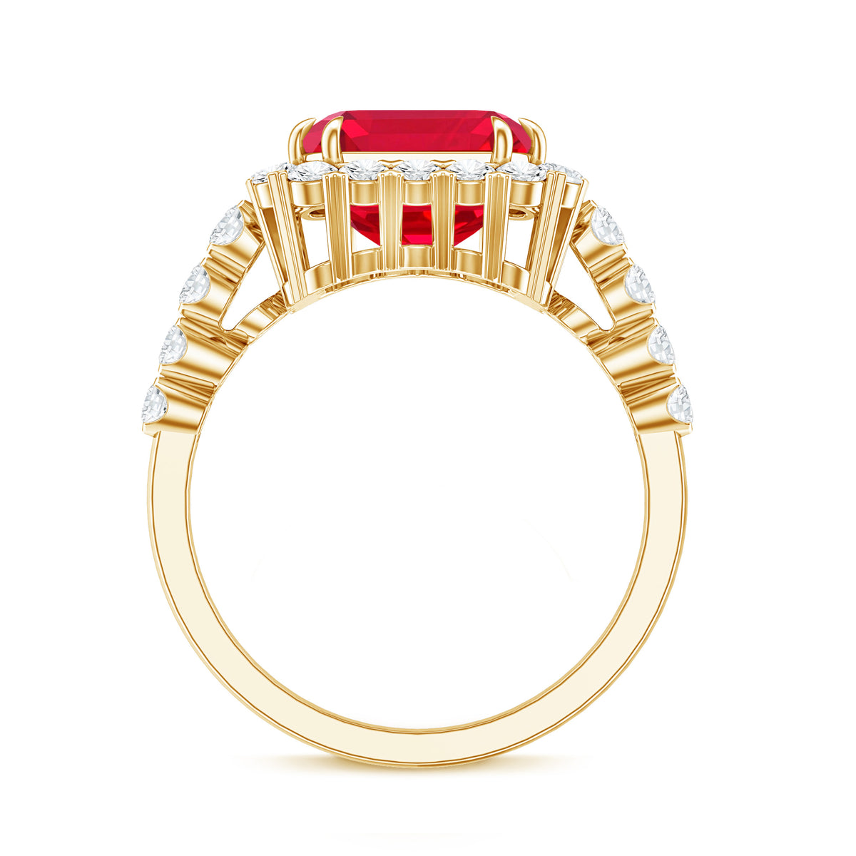 Rosec Jewels-2.5 Carat Asscher Cut Lab Created Ruby Halo Engagement Ring with Moissanite