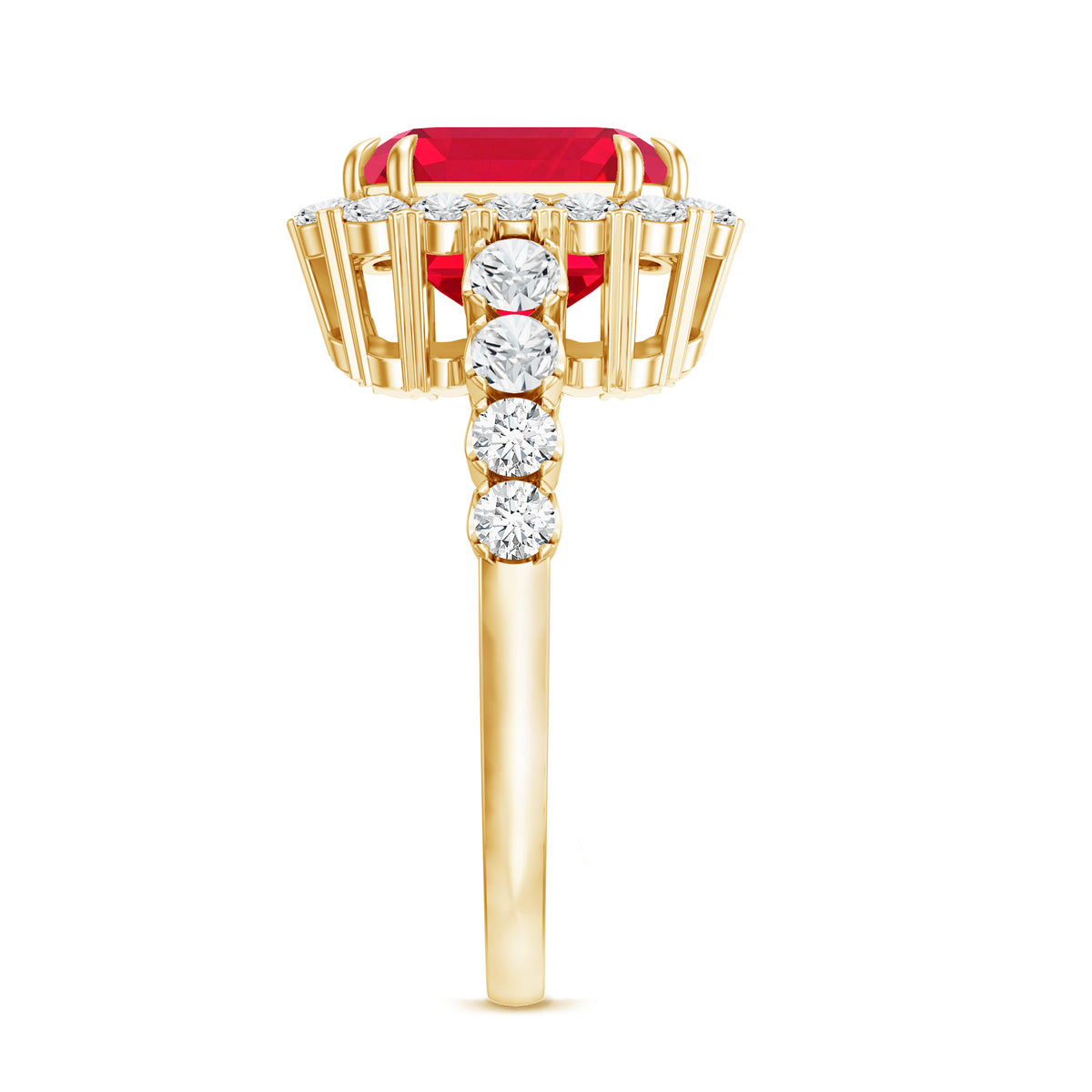 Rosec Jewels-2.5 Carat Asscher Cut Lab Created Ruby Halo Engagement Ring with Moissanite