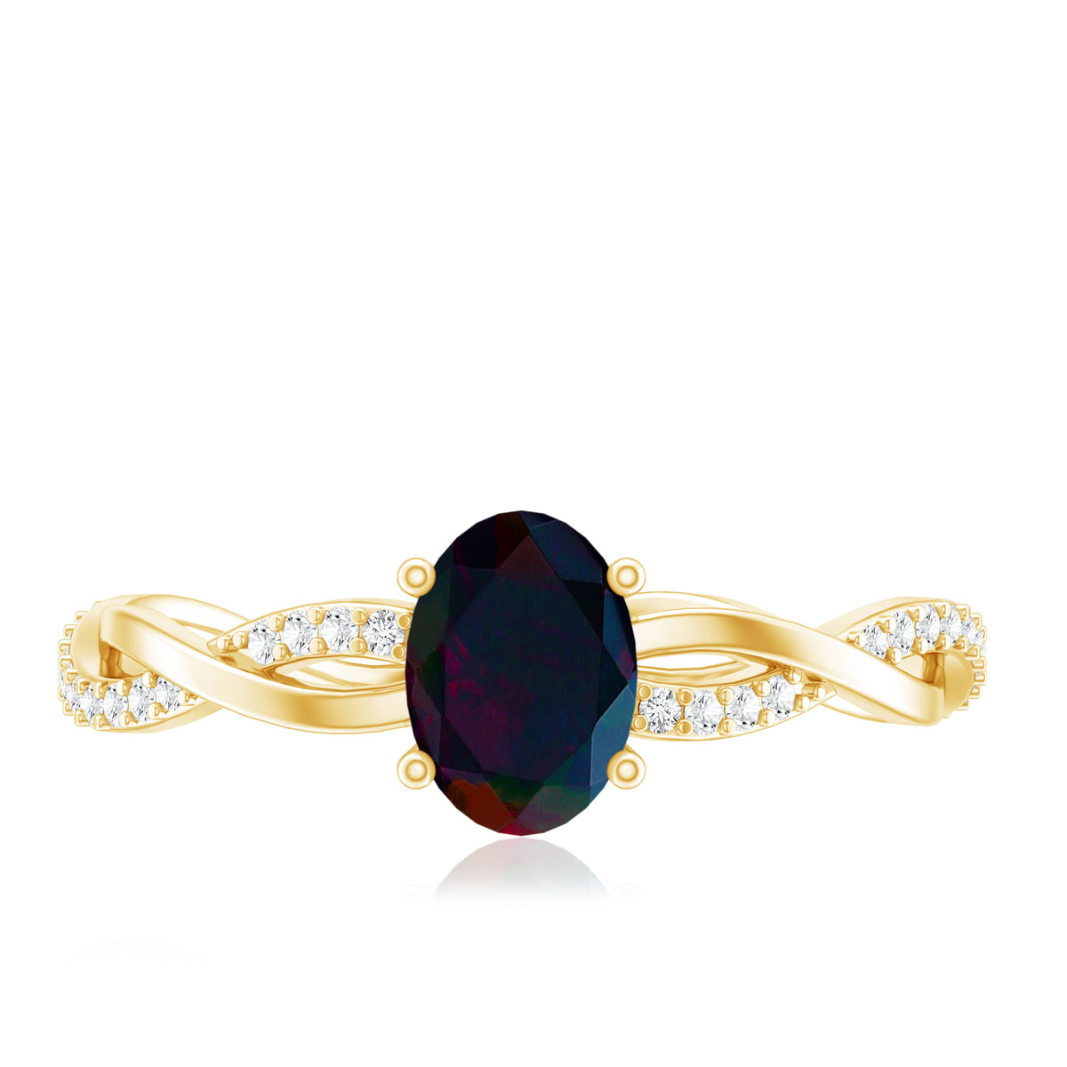 Oval Black Opal and Diamond Braided Engagement Ring AAA - Rosec Jewels